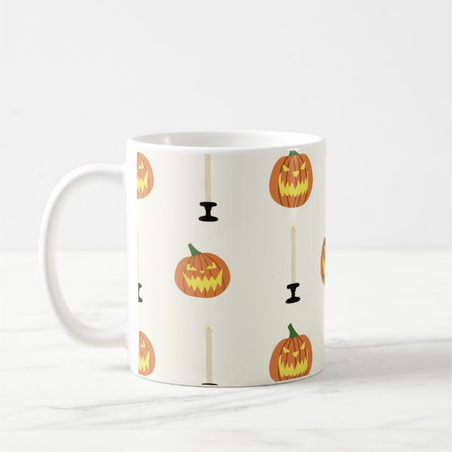 Halloween Sömlös mönster med pumpor och kandl Kaffemugg (Vänster)