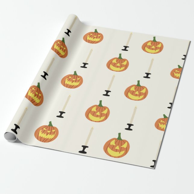 Halloween Sömlös mönster med pumpor och kandl Presentpapper (Utrullad)