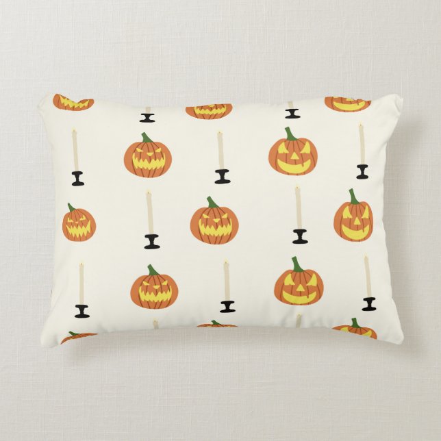 Halloween Sömlös mönster med pumpor och kandl Prydnadskudde (Framsidan)