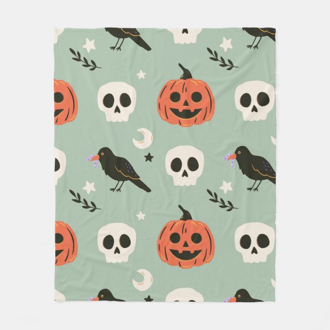 Halloween Sömlös mönster med ravens, döskallar och Fleecefilt (Framsidan)