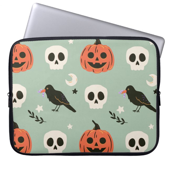 Halloween Sömlös mönster med ravens, döskallar och Laptop Fodral (Framsidan)