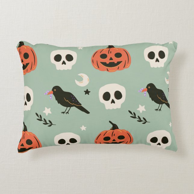 Halloween Sömlös mönster med ravens, döskallar och Prydnadskudde (Framsidan)