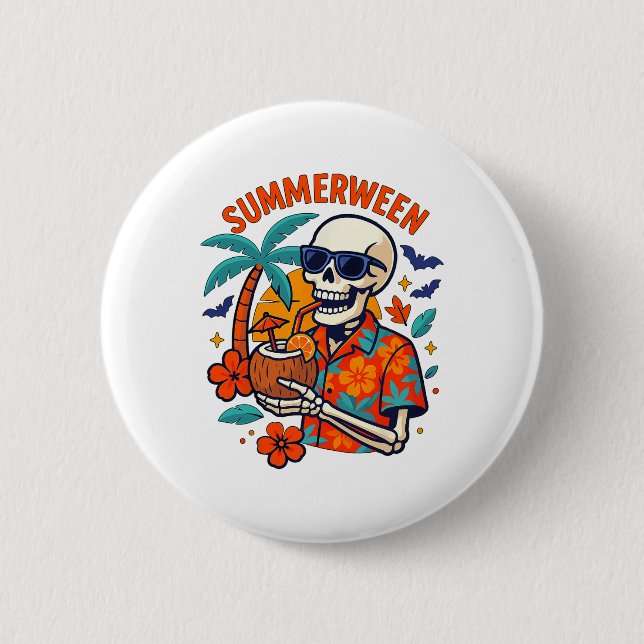 Halloween Sommar Ween Skelett Kuslig Semester Flyt Knapp (Framsida)