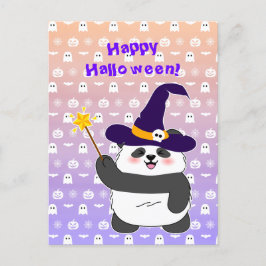 Halloween Söt Baby Panda Häxa Magisk Stav Vykort