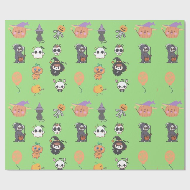 Halloween söt chibi presentpapper (Platt)