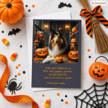 Halloween Söt Collie Hund Barn Välkomstkort