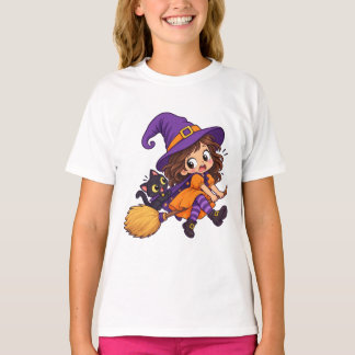 Halloween Söt Flygande Häxa För Barn T-Shirt