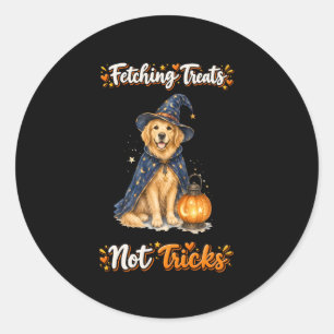 Halloween Söt Golden Retriever Trollkarl Tricks Runt Klistermärke