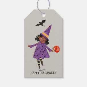 Halloween söt grå och lila Trick and Treat Presentetikett