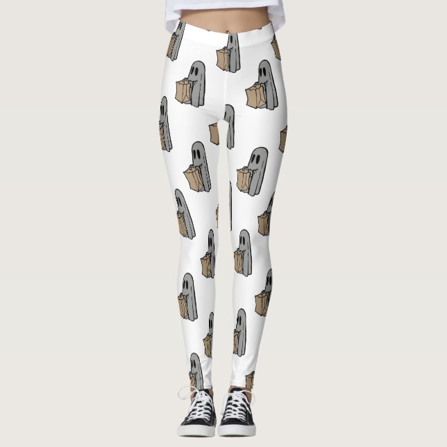 Halloween, Söt grå spöke, Bus eller godis, Boo Leggings (Framsida)