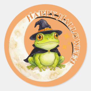 Halloween Söt Groda Padda Häxa Runt Klistermärke