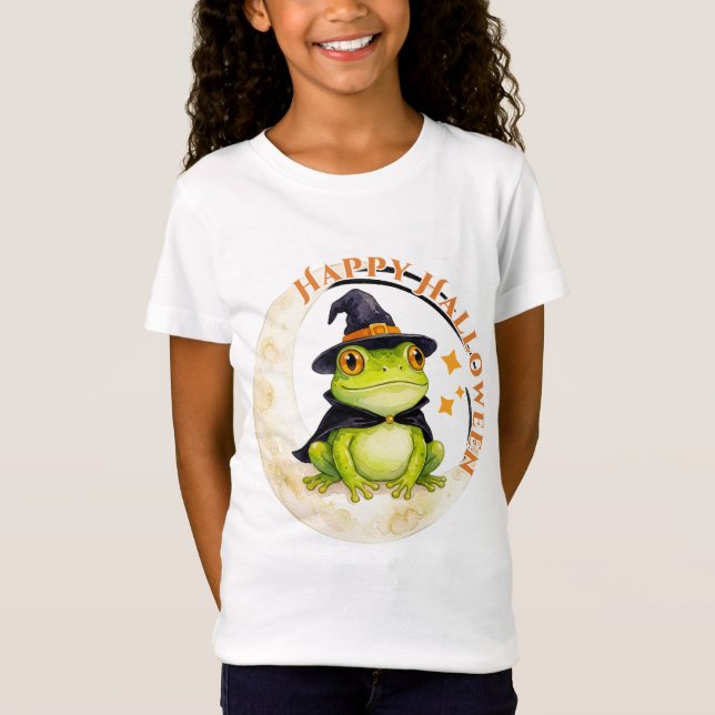 Halloween Söt Groda Padda Häxa T Shirt (Framsida)