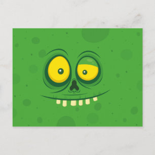 Halloween Söt Grön Monster Ansikte Vykort