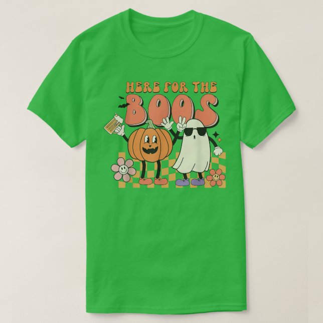 Halloween söt groovy spöks konstiga pumpa här för t shirt (Design framsida)