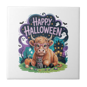 Halloween Söt Highland Ko (2) Kakelplatta
