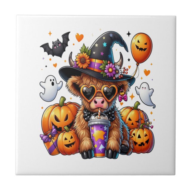 Halloween söt Highland ko Kakelplatta (Framsidan)