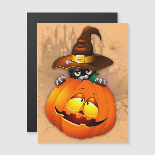 Halloween Söt Katt Häxa och Pumpa Vän  (Fram/baksida)