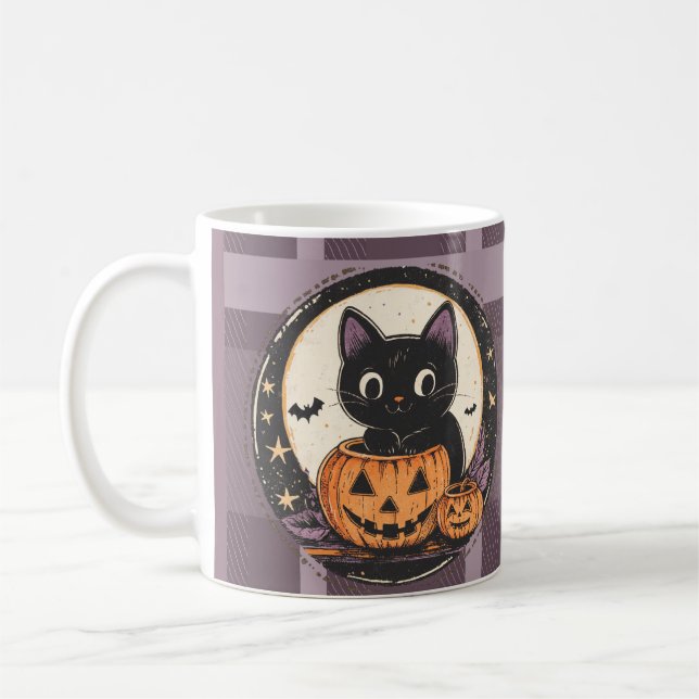 Halloween Söt Katt Höst Kort Kaffemugg (Vänster)