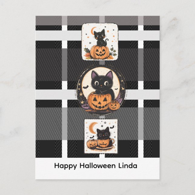 Halloween Söt Katt Höst Vykort (Framsida)