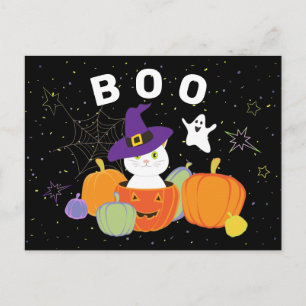 Halloween Söt Katt i Häxhatt Postkort Vykort