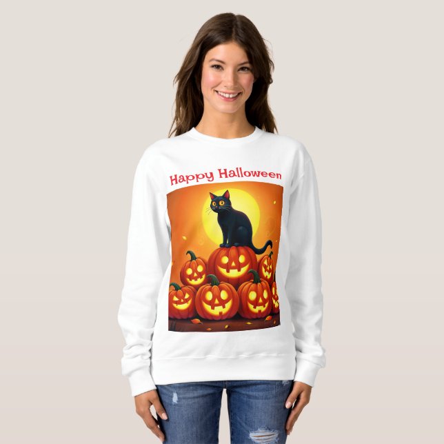 Halloween söt katt och Jackens lyktor T Shirt (Hel framsida)