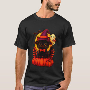 Halloween Söt Katt Pumpa Häxa Hatt Kostym T Shirt