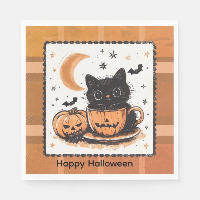 Halloween Söt Katt Pumpa Pappersservett (Framsidan)