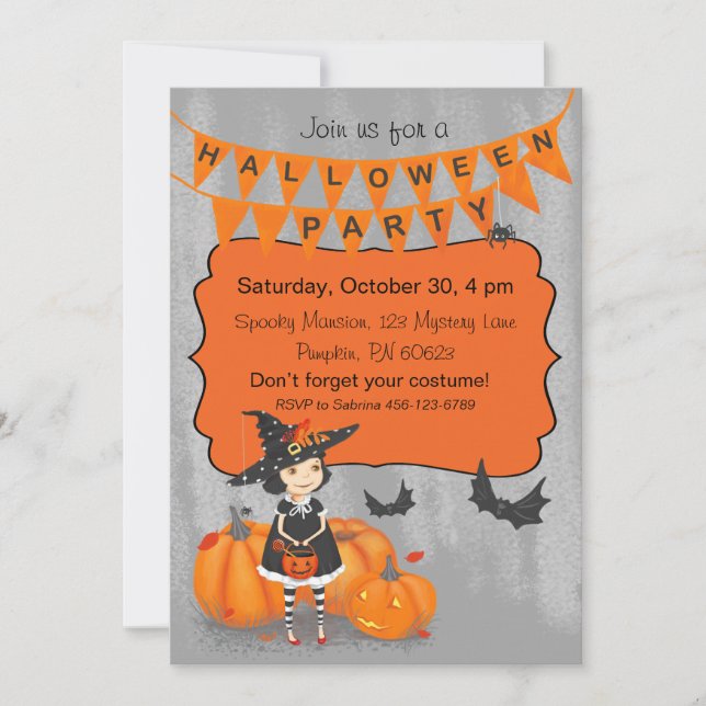 Halloween Söt Liten Häxa Inbjudningar (Framsida)
