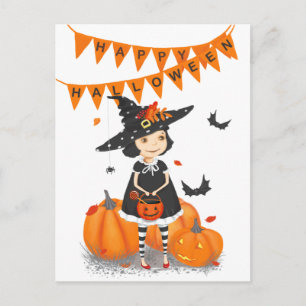 Halloween Söt Liten Häxa Postkort Vykort