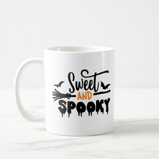 Halloween-söt och talokygrafisk text kaffemugg (Vänster)