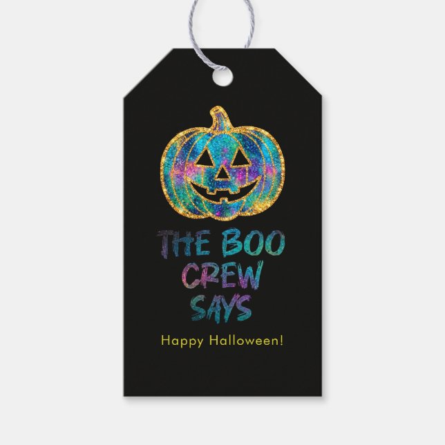 Halloween Söt Pumpa Falskt Glitter Presentetikett (Framsidan)