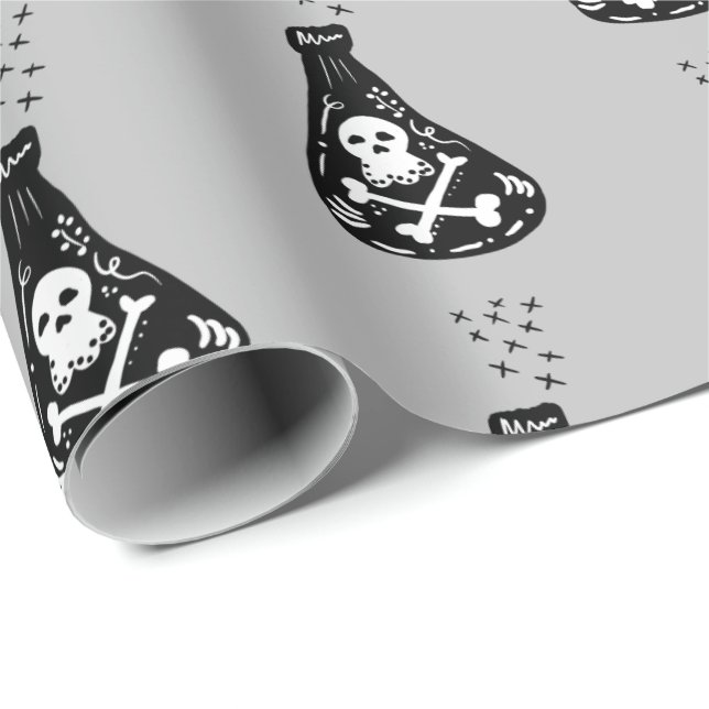 Halloween Söt Skelett Giftigt Kuslig Flaska Presentpapper (Rullad Hörn)