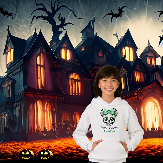 Halloween Söt Skull Grönt Bow anpassa T Shirt (Skapare uppladdad)
