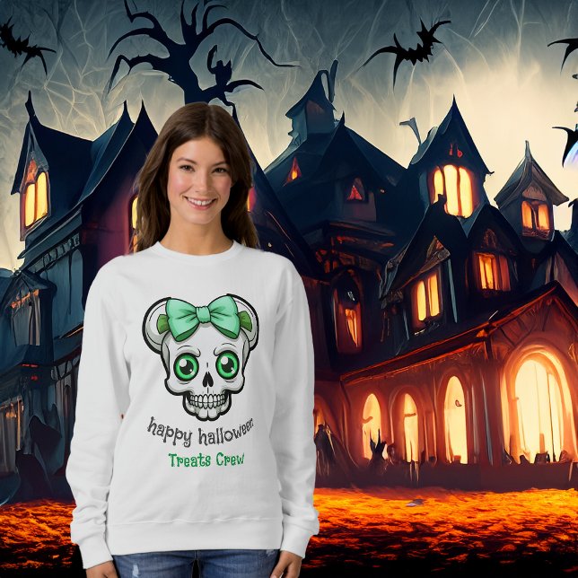 Halloween Söt Skull Grönt Bow anpassa T Shirt (Skapare uppladdad)