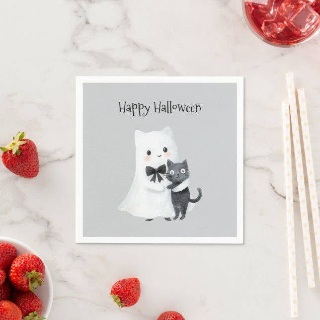 Halloween Söt Spök Svart Katt Pappersservett (Insitu)