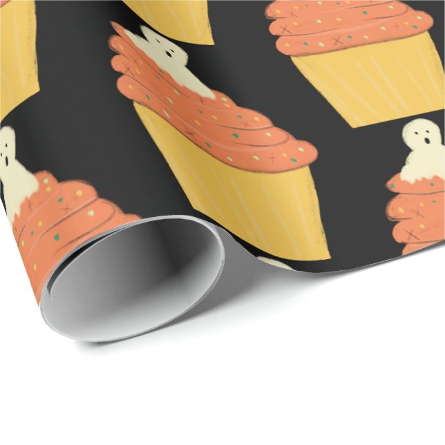 Halloween Söt Spöke på Cupcakes Presentpapper (Rullad Hörn)