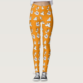 Halloween söt spöken på orangens bakgrund leggings