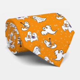 Halloween söt spöken på orangens bakgrund slips
