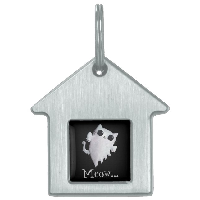 Halloween-söt spökkatt namnbricka husdjur (Framsidan)
