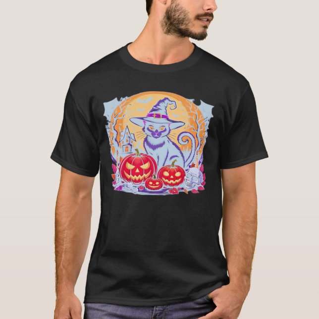 Halloween Söt Spöklik Pumpa Katt Klassisk T-Shirt (Framsida)
