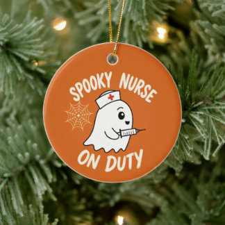Halloween Söt Spöklik Sjuksköterska Spöke På Jobbe Julgransprydnad Keramik