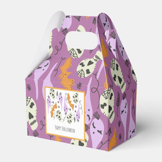 Halloween Söt Spöklik Skalle Doodle Mönster Lila Presentaskar (Framsidan Sidan)