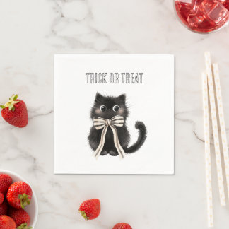 Halloween Söt Svart Katt Bus eller Godis Pappersservett