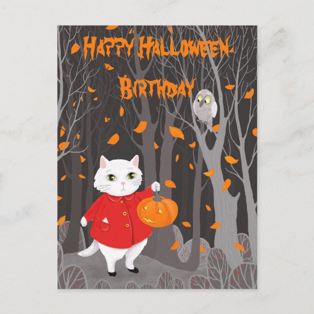 Halloween Söta Katt & Jack-o'-lantern Pumpa Vykort (Framsida)