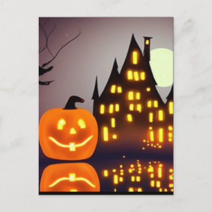 Halloween söta pumpor och hus spöklig kul vykort