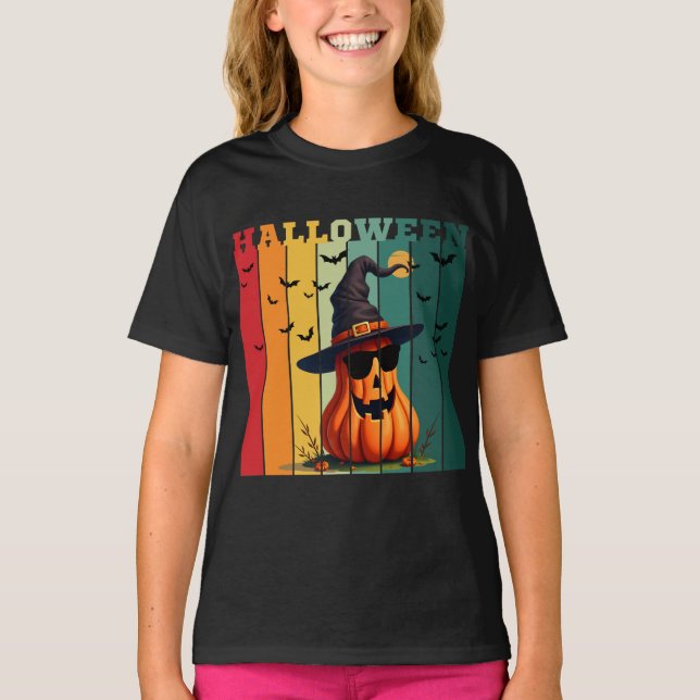Halloween söta roliga pumpa vintage höst  t shirt (Framsida)