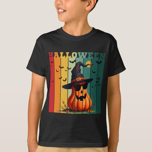 Halloween söta roliga pumpa vintage höst  t shirt (Framsida)