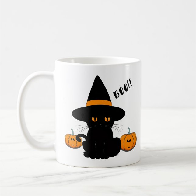 Halloween söta tecknade vänner, svart kattunge kaffemugg (Vänster)