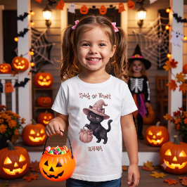 Halloween-sötma Svart Katt & Rosa Godispåse T Shirt