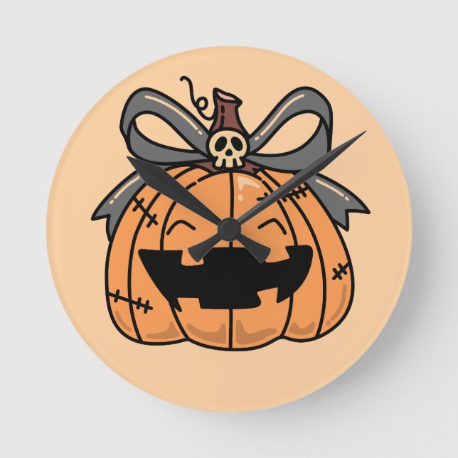 Halloween, sött ansikte pumpa rund klocka (Framsida)